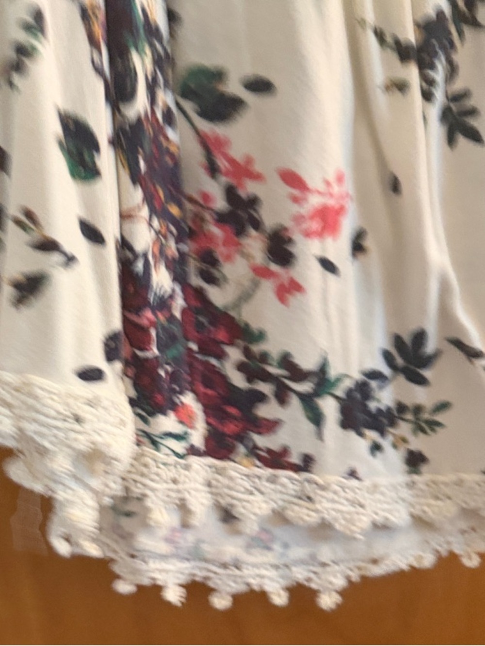 Urban Outfitters White Floral Smocked Peasant Blouse with Lace Hem - Picture 3 of 6